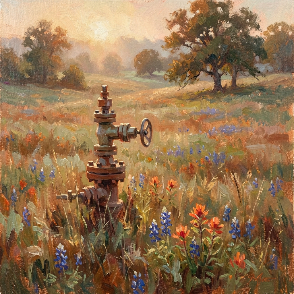 Gas wellhead in East Texas pasture